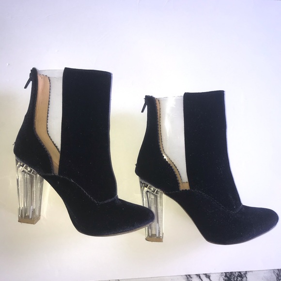 Clear block heel velvet booties size 8 1/2 - Picture 4 of 9